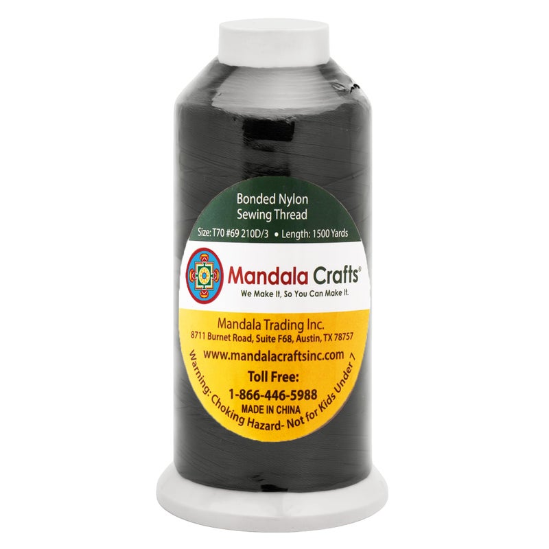 Mandala Crafts Bonded Nylon Thread Black Heavy Duty Sewing Threads - 1500 YDs Size 69 210D T70 Tex 70 Thread for Leather Jeans Weaving Outdoor Marine Upholstery Threads - Image 2